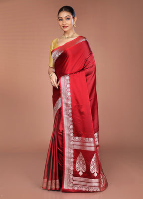 Red Katan Silk Saree With Blouse Piece