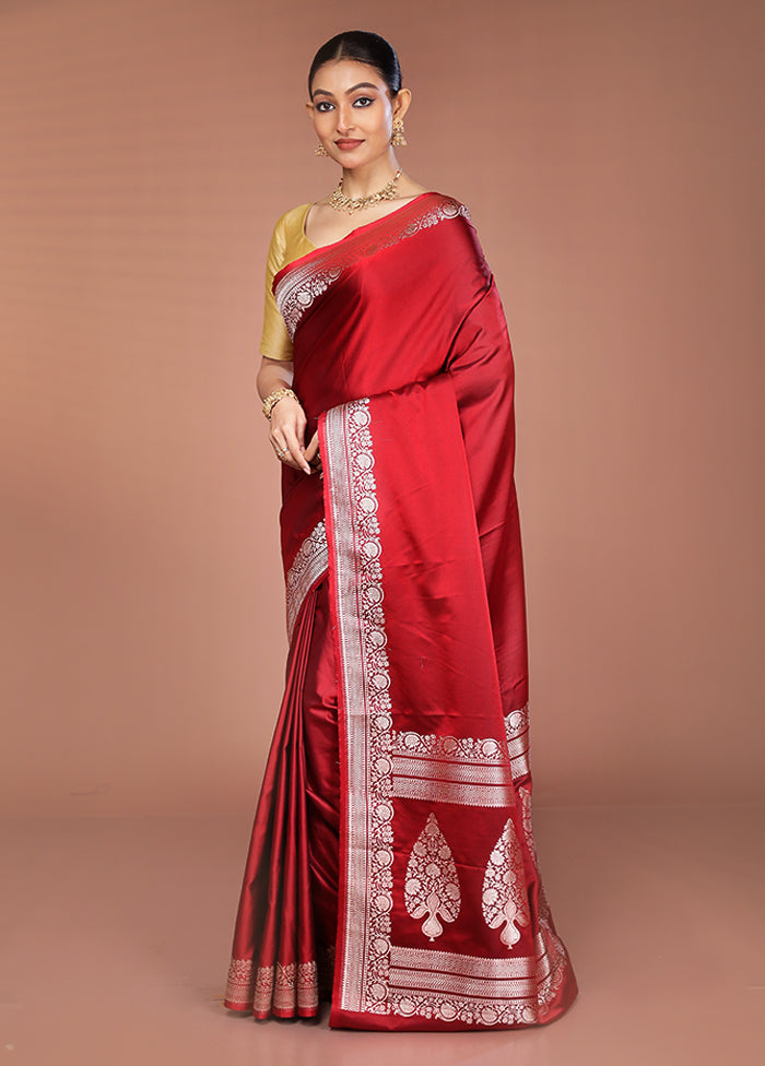 Red Katan Silk Saree With Blouse Piece