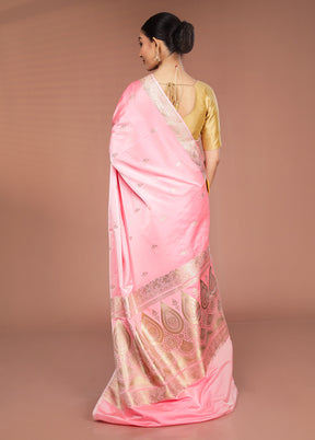 Pink Katan Silk Saree With Blouse Piece