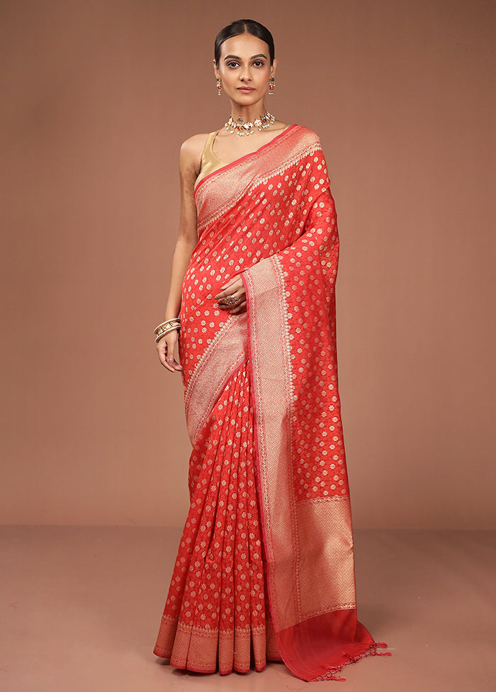 Red Kora Silk Saree With Blouse Piece