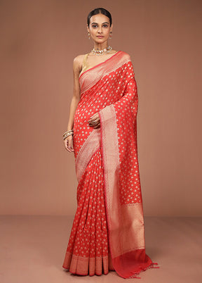 Red Kora Silk Saree With Blouse Piece