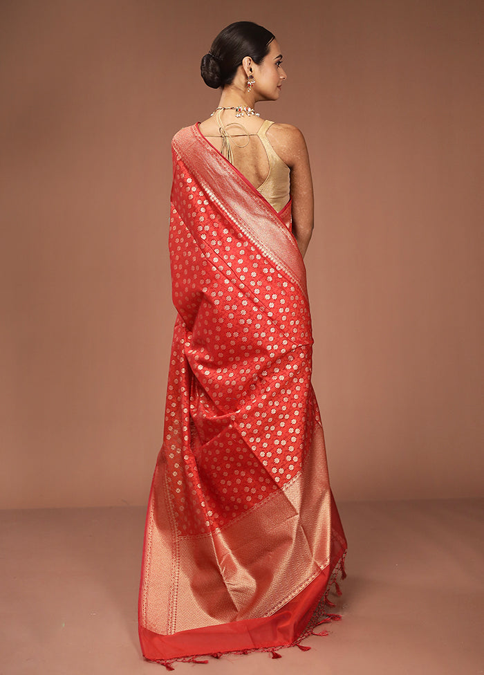 Red Kora Silk Saree With Blouse Piece