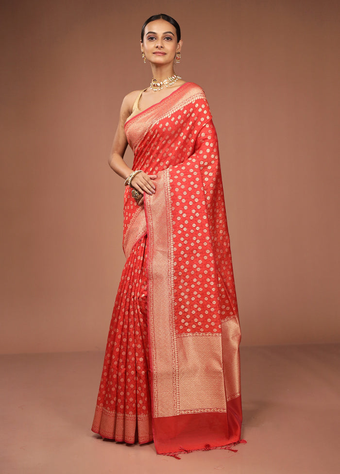 Red Kora Silk Saree With Blouse Piece