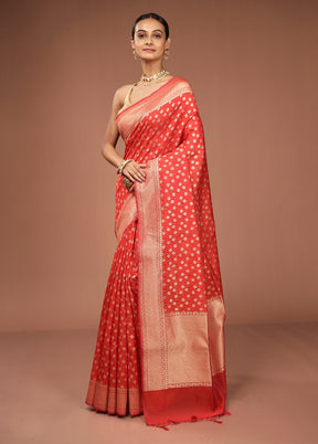 Red Kora Silk Saree With Blouse Piece
