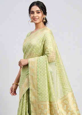 Green Kora Silk Saree With Blouse Piece