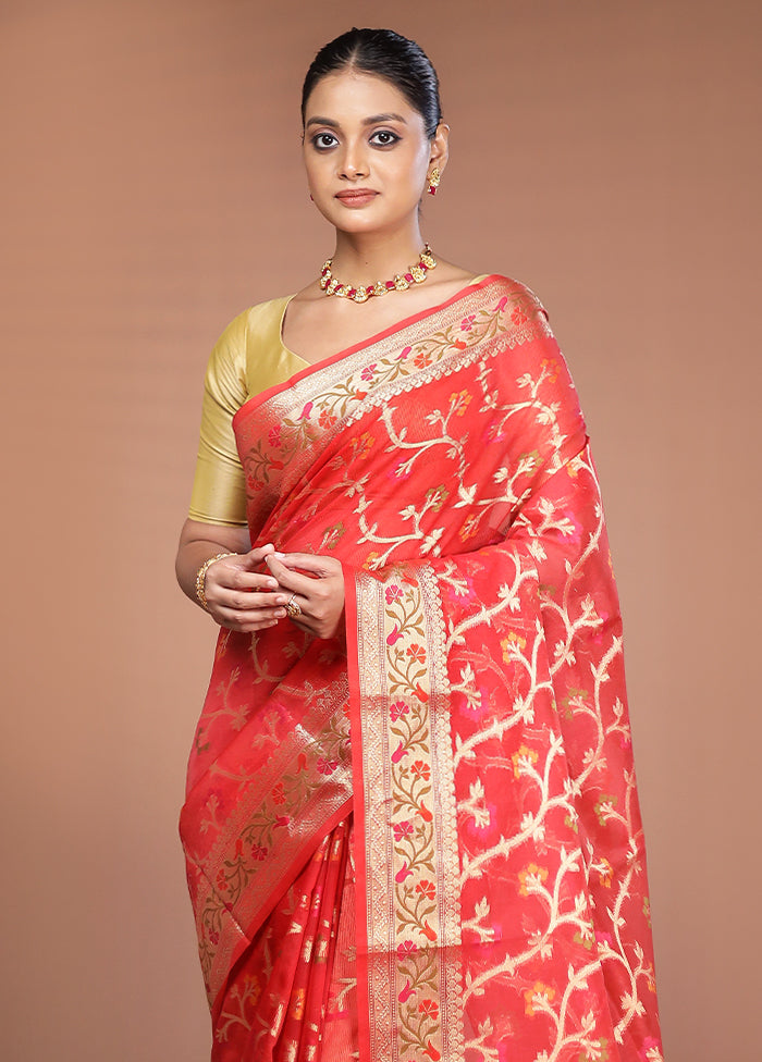 Red Cotton Saree With Blouse Piece