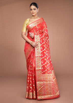 Red Cotton Saree With Blouse Piece