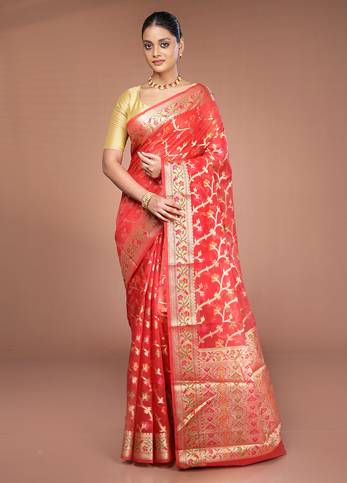 Red Cotton Saree With Blouse Piece