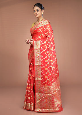 Red Cotton Saree With Blouse Piece