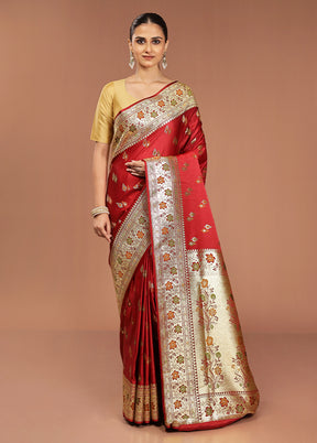 Maroon Banarasi Silk Saree With Blouse Piece