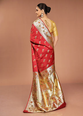 Maroon Banarasi Silk Saree With Blouse Piece
