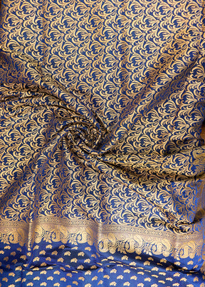 Blue Handloom Banarasi Pure Silk Saree With Blouse Piece