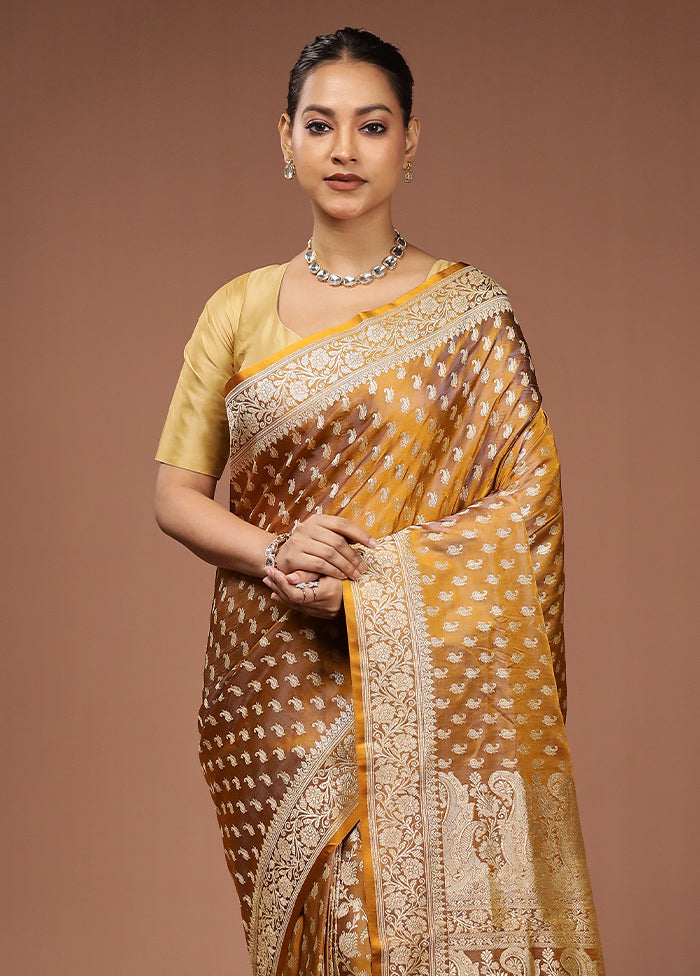 Yellow Handloom Banarasi Pure Silk Saree With Blouse Piece