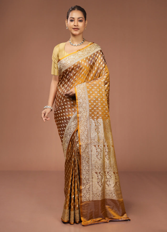 Yellow Handloom Banarasi Pure Silk Saree With Blouse Piece