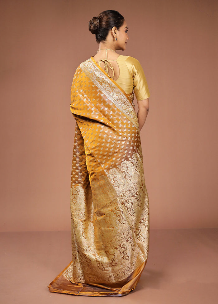 Yellow Handloom Banarasi Pure Silk Saree With Blouse Piece