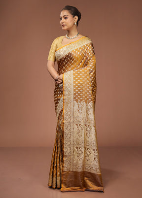 Yellow Handloom Banarasi Pure Silk Saree With Blouse Piece