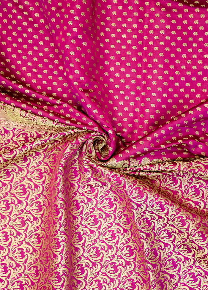 Pink Handloom Banarasi Pure Silk Saree With Blouse Piece