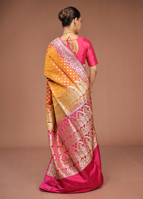 Rust Handloom Banarasi Pure Silk Saree With Blouse Piece