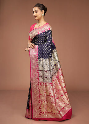 Blue Handloom Banarasi Pure Silk Saree With Blouse Piece