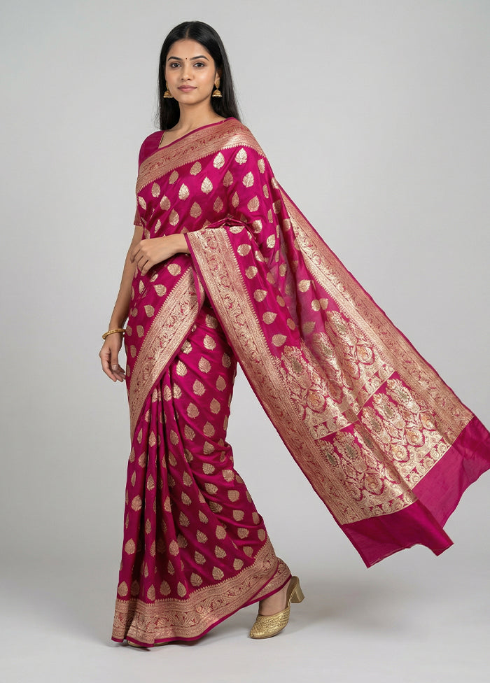 Pink Handloom Banarasi Pure Silk Saree With Blouse Piece