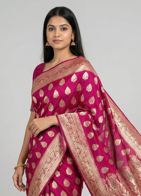 Pink Handloom Banarasi Pure Silk Saree With Blouse Piece