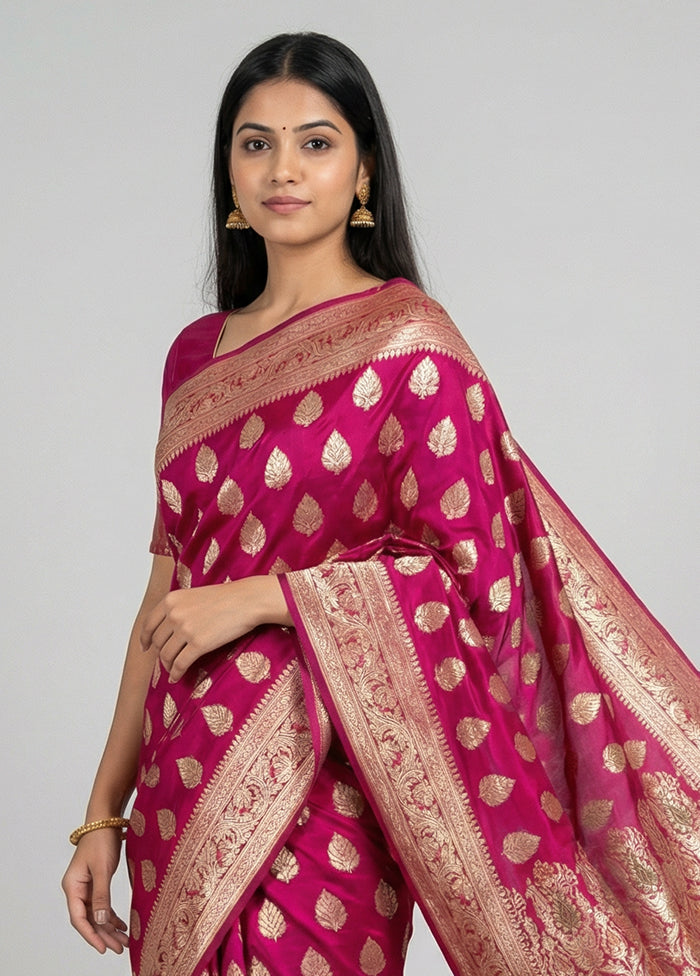 Pink Handloom Banarasi Pure Silk Saree With Blouse Piece