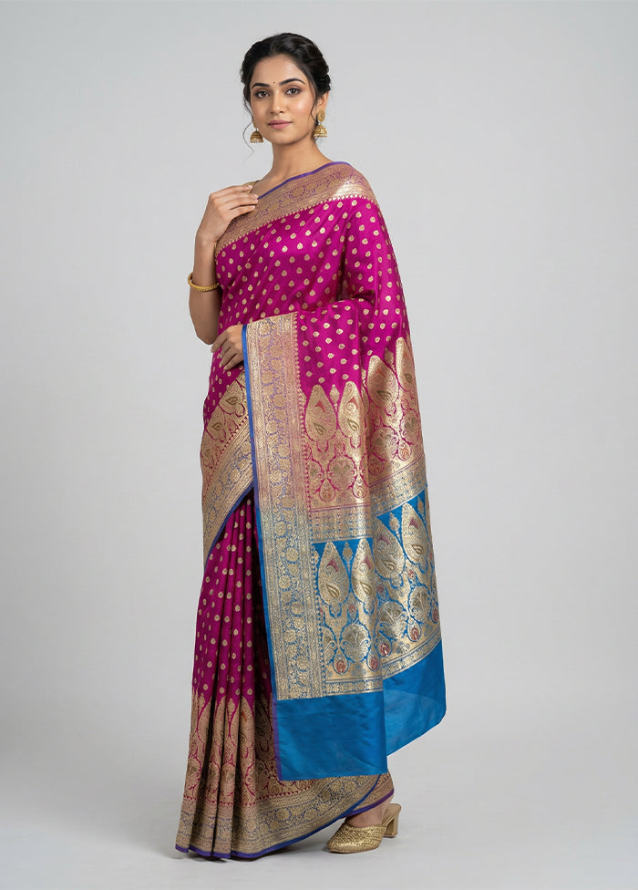 Pink Handloom Banarasi Pure Silk Saree With Blouse Piece