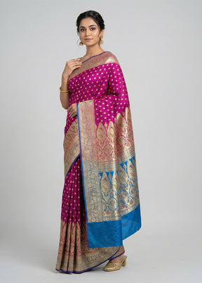 Pink Handloom Banarasi Pure Silk Saree With Blouse Piece