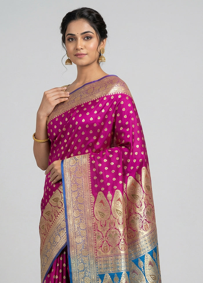 Pink Handloom Banarasi Pure Silk Saree With Blouse Piece
