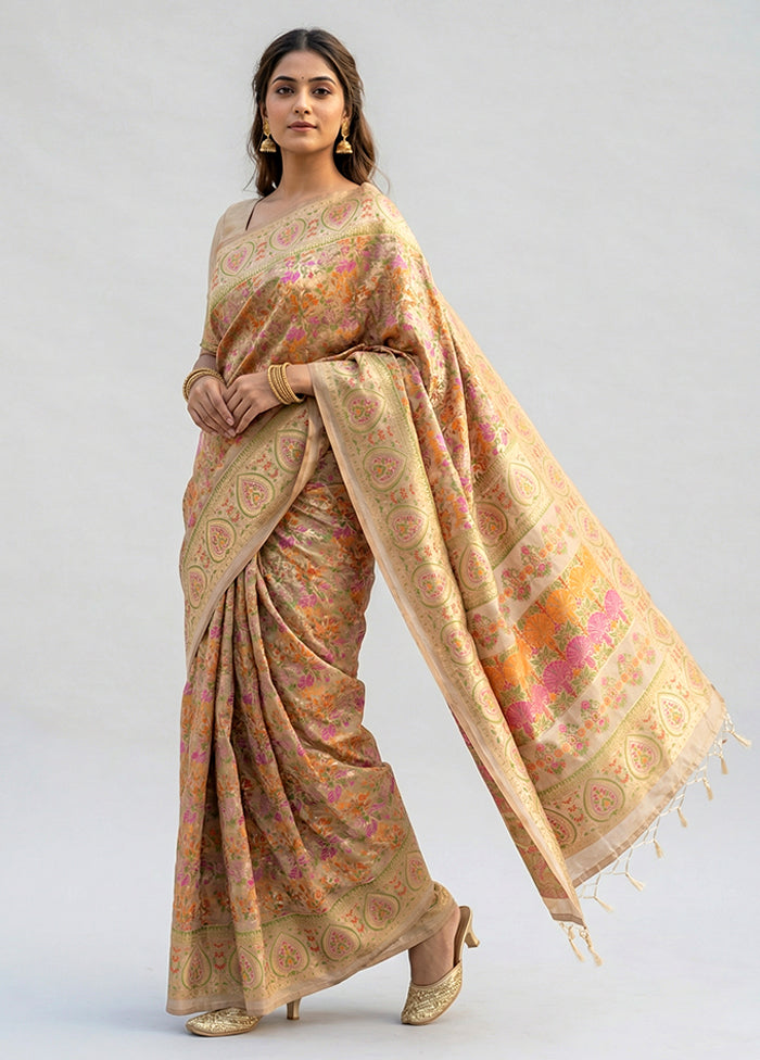 Cream Dupion Silk Saree With Blouse Piece