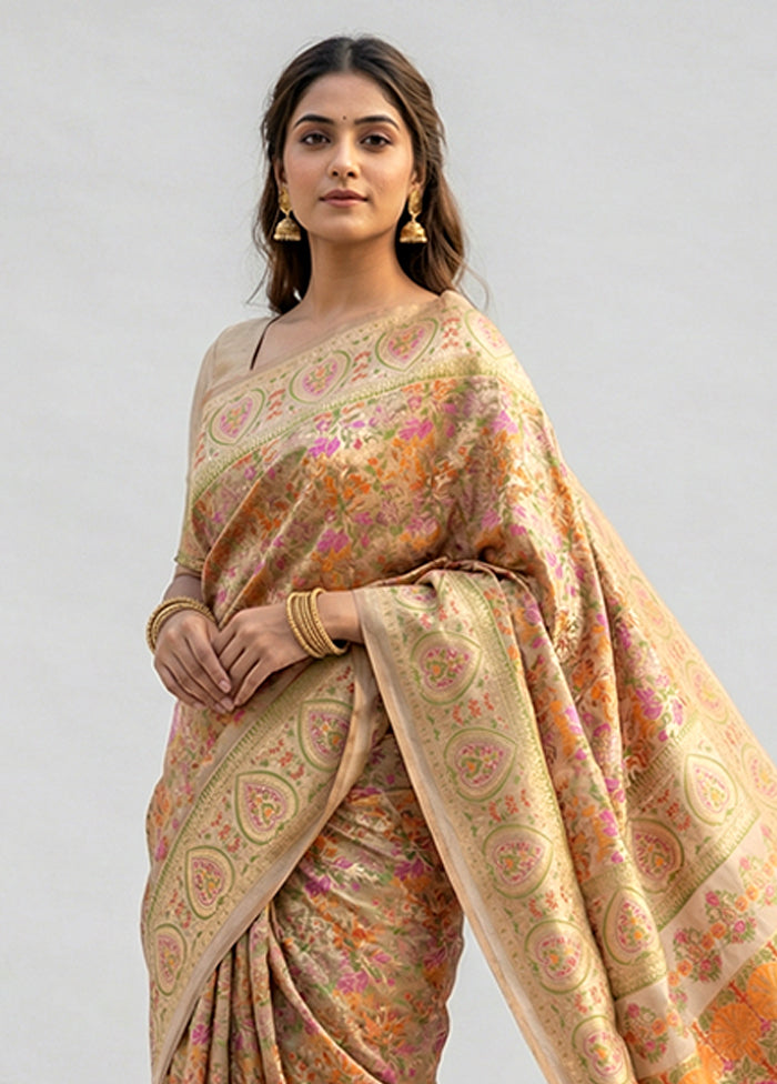 Cream Dupion Silk Saree With Blouse Piece