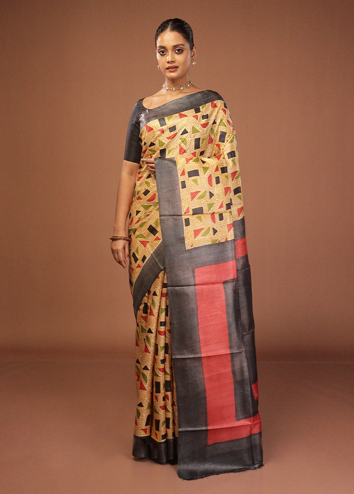 Yellow Handloom Tussar Pure Silk Saree With Blouse Piece