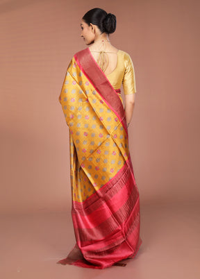 Cream Tussar Silk Saree With Blouse Piece
