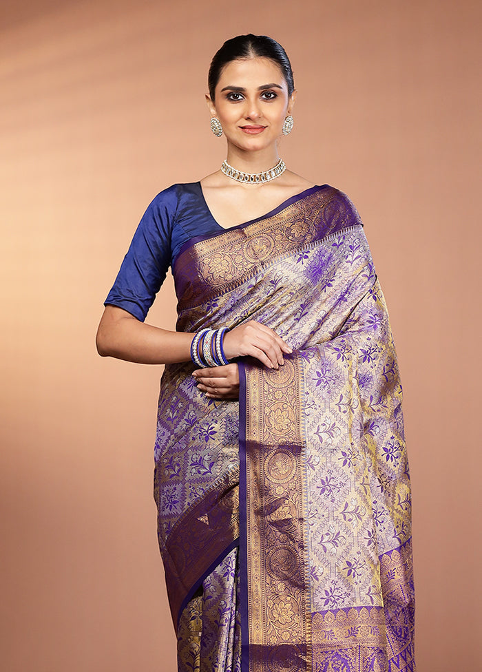 Blue Kanjivaram Silk Saree With Blouse Piece