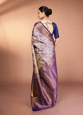 Blue Kanjivaram Silk Saree With Blouse Piece