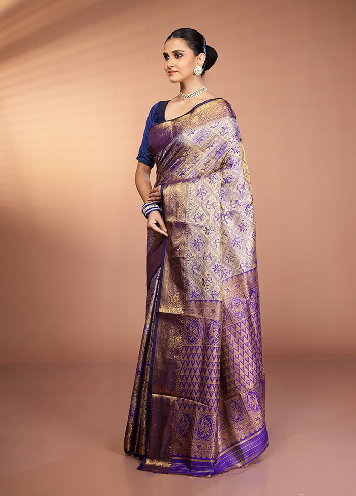 Blue Kanjivaram Silk Saree With Blouse Piece