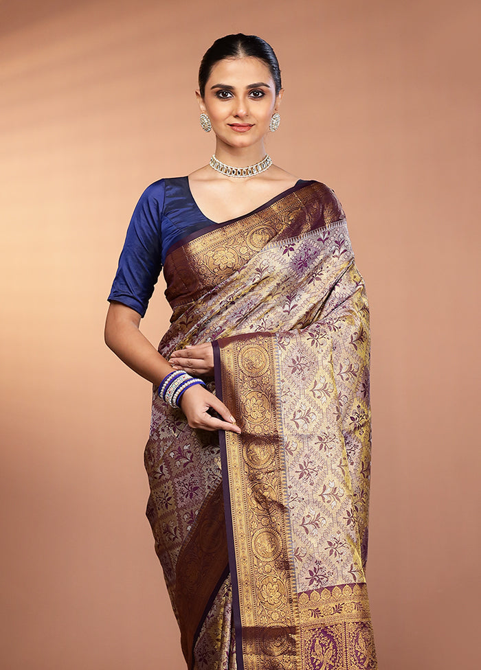 Purple Kanjivaram Silk Saree With Blouse Piece