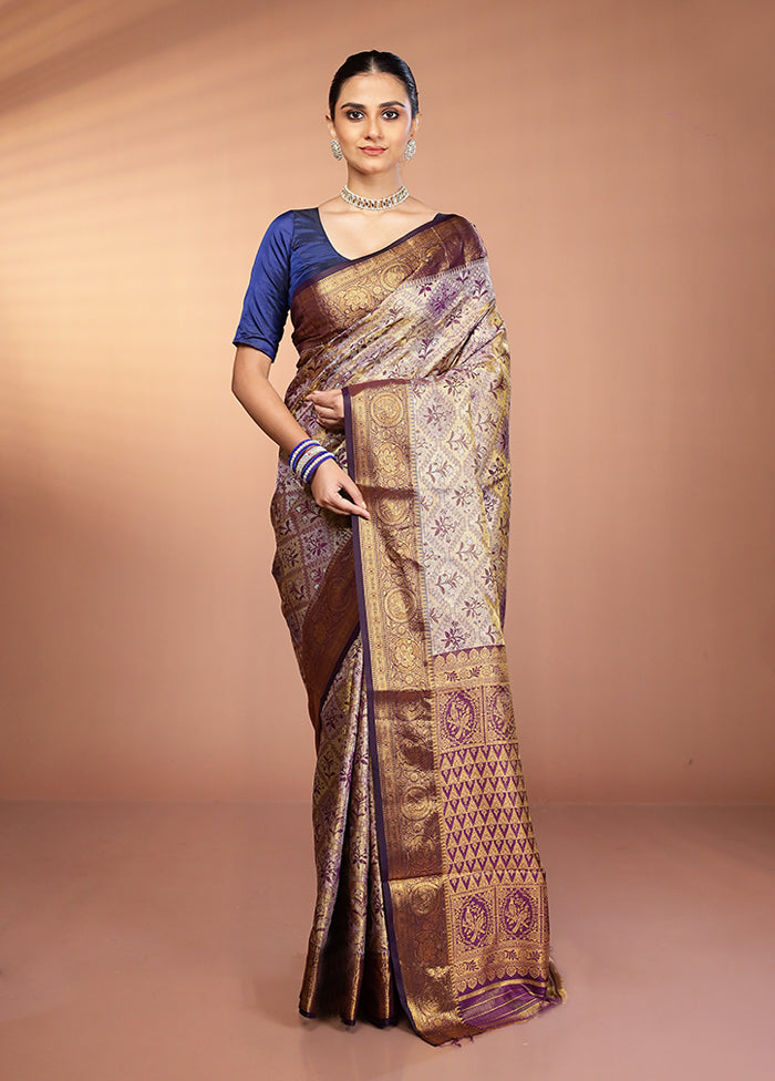 Purple Kanjivaram Silk Saree With Blouse Piece