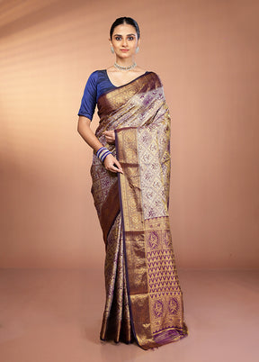 Purple Kanjivaram Silk Saree With Blouse Piece