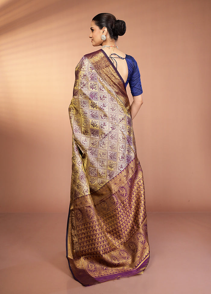 Purple Kanjivaram Silk Saree With Blouse Piece