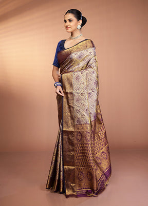 Purple Kanjivaram Silk Saree With Blouse Piece