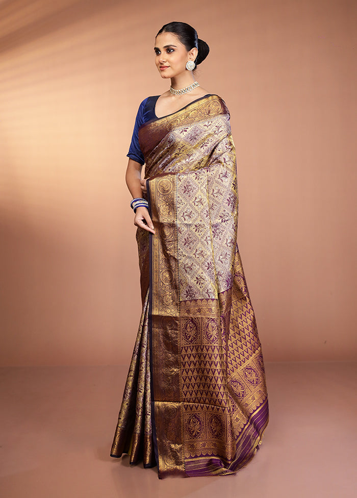 Purple Kanjivaram Silk Saree With Blouse Piece