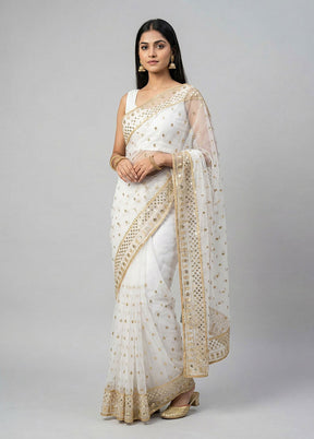 White Net Saree With Blouse Piece