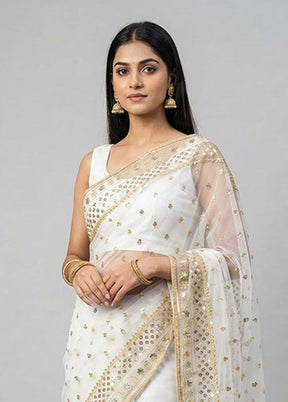White Net Saree With Blouse Piece