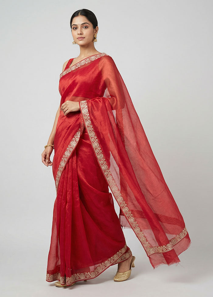 Maroon Tissue Silk Saree With Blouse Piece