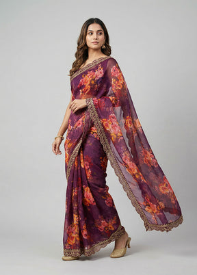 Purple Chiffon Silk Saree With Blouse Piece