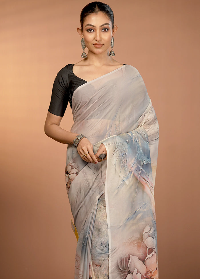 Multicolor Chiffon Silk Saree With Blouse Piece