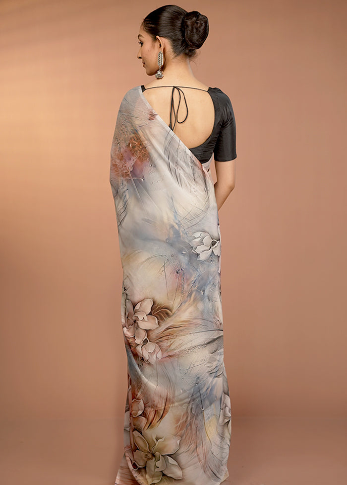 Multicolor Chiffon Silk Saree With Blouse Piece