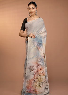 Multicolor Chiffon Silk Saree With Blouse Piece