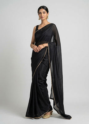 Black Dupion Silk Saree With Blouse Piece